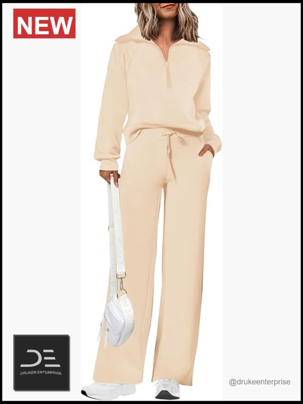 2 Piece Tracksuit Set Half Zip Sweatshirt Wide Leg Pants